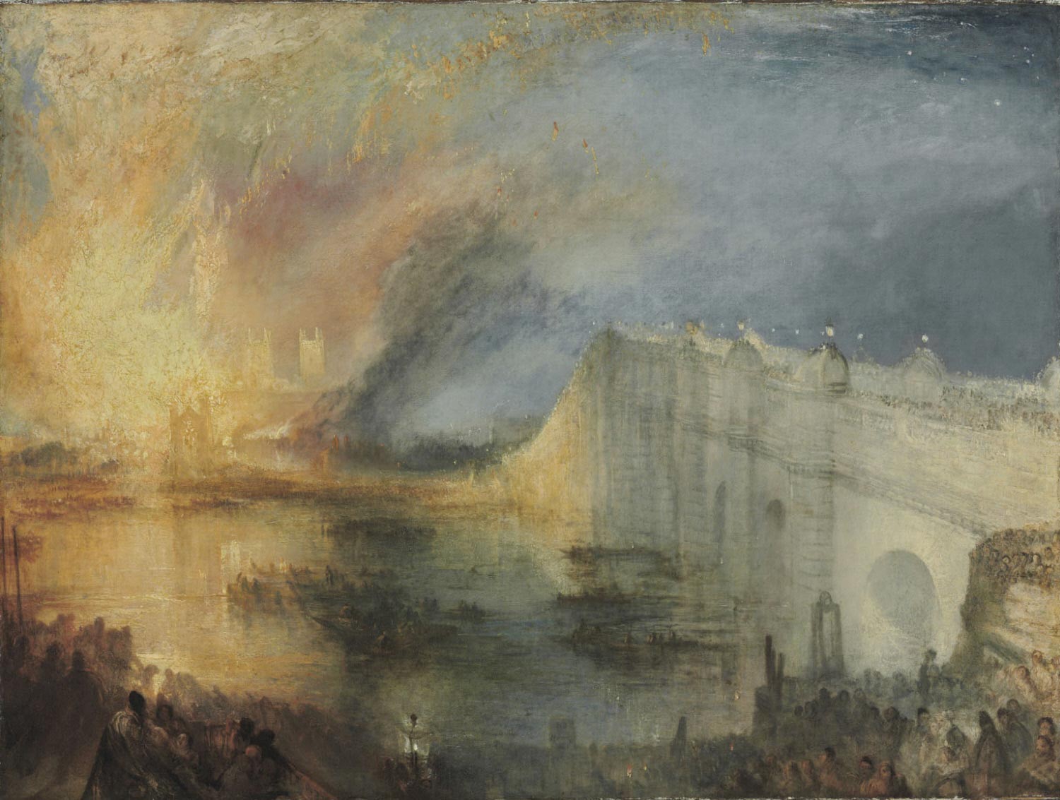 Уильям Тёрнер. Пожар в верхней и нижней палате английского парламента. 1835