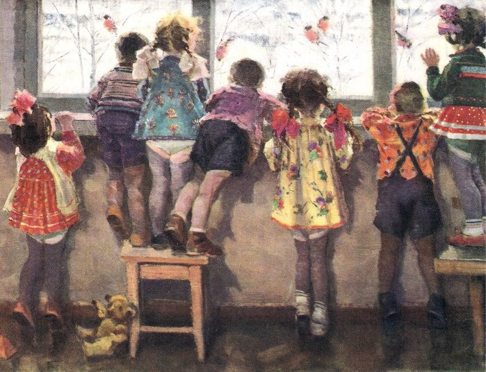Николай Ульянов. Снегири. Детский сад. 1964