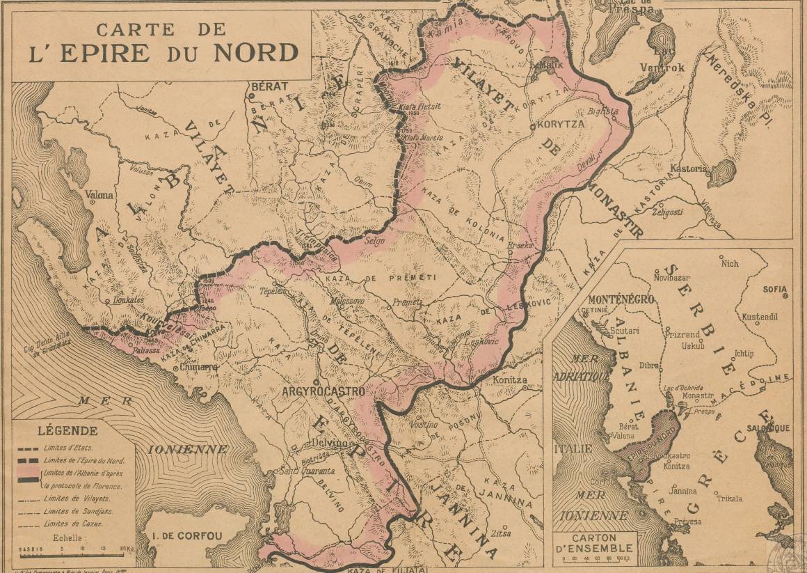 Карта Северного Эпира, представленная на Парижской мирной конференции, 1919 год