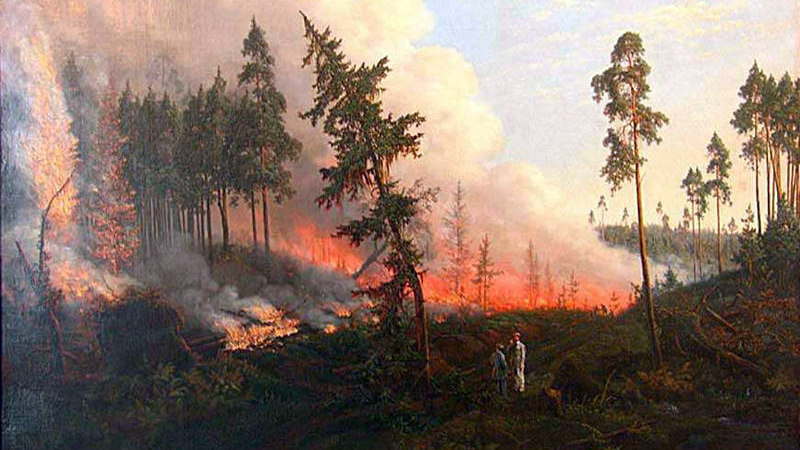  Викентий Духовский Лесной пожар (фрагмент) 1860 