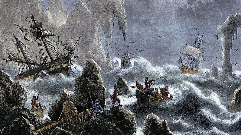 Иллюстрация ХIХ века об экспедиции Беринга 1741 года