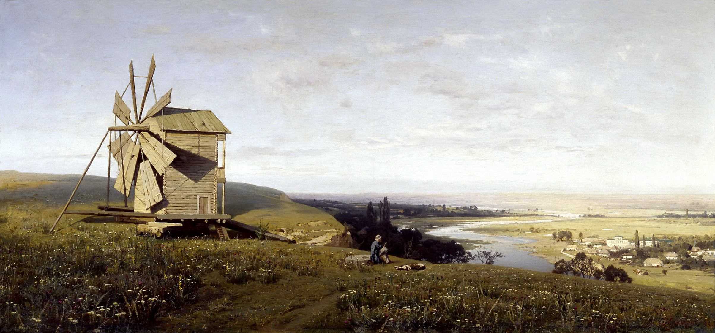 Владимир Орловский. Украинский пейзаж с ветряной мельницей. 1882