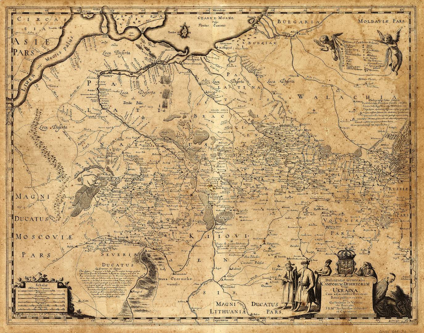 Вильгельм Гондиус. Общий набросок пустынных равнин, в просторечии Украина, с прилегающими провинциями. 1648 (составлена по описаниям Гийома Левассера де Боплана)