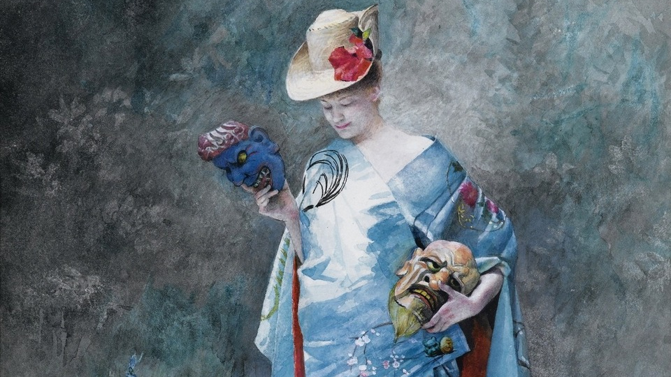 Жан Жорж Вибер. Женщина в кимоно, держащая маски