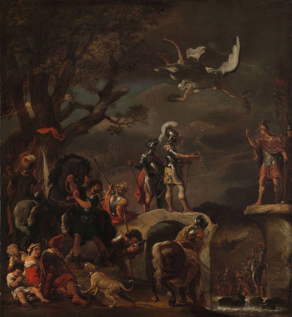 Фердинанд Бол. Переговоры между Клавдием Цивилисом и Квинтом Петилиусом Цереалисом на разрушенном мосту. 1658–1662