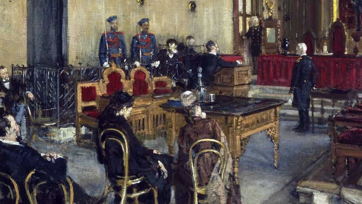 К. А. Савицкий. В ожидании приговора суда. Государственная Третьяковсая галерея, Москва