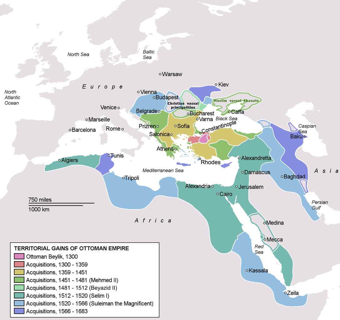 Карта границ Османской империи в разные годы