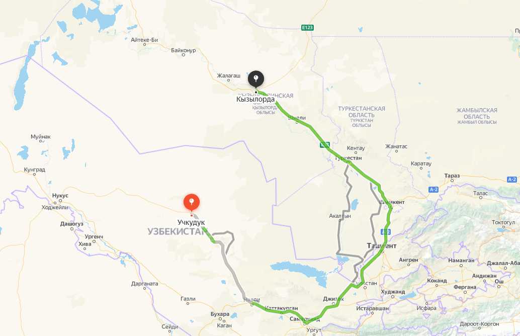 Автомобильный маршрут из Кызылорды в Учкудук
