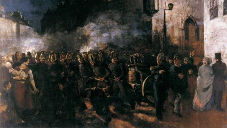 Густав Курбе. Пожарные бегут на пожар. 1850