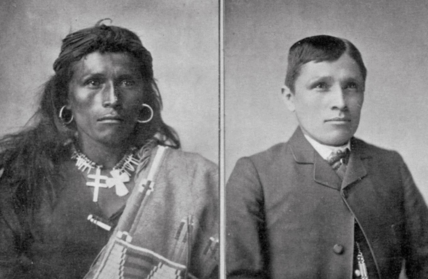 Фотографии молодого человека «до и после» поступления в школу-интернат. Фонд коренных народов