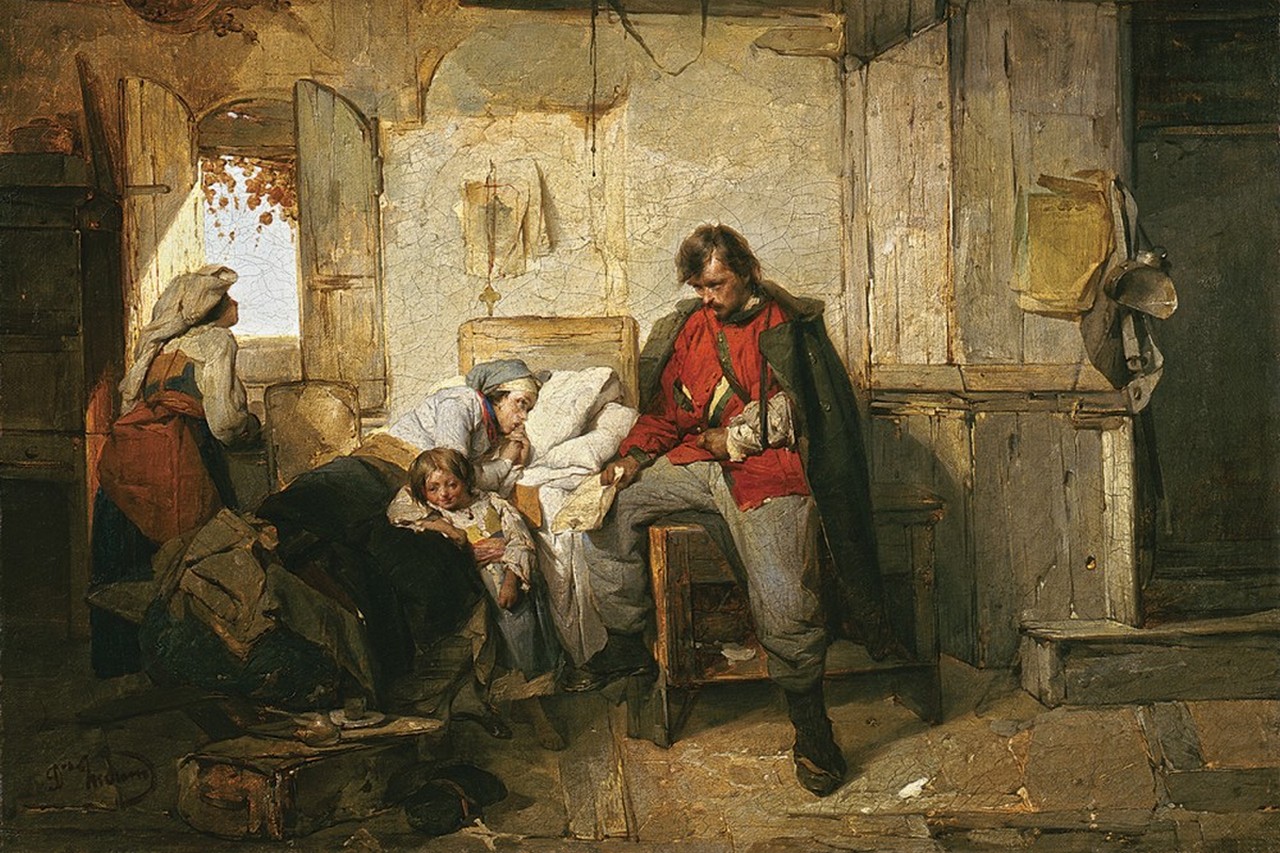 Индуно Доменико. Возвращение раненого солдата. Ок. 1854