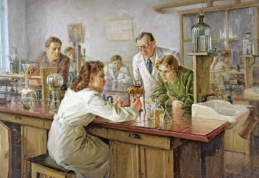 Николай Ульянов. Выполнение тестов в лаборатории. 1951