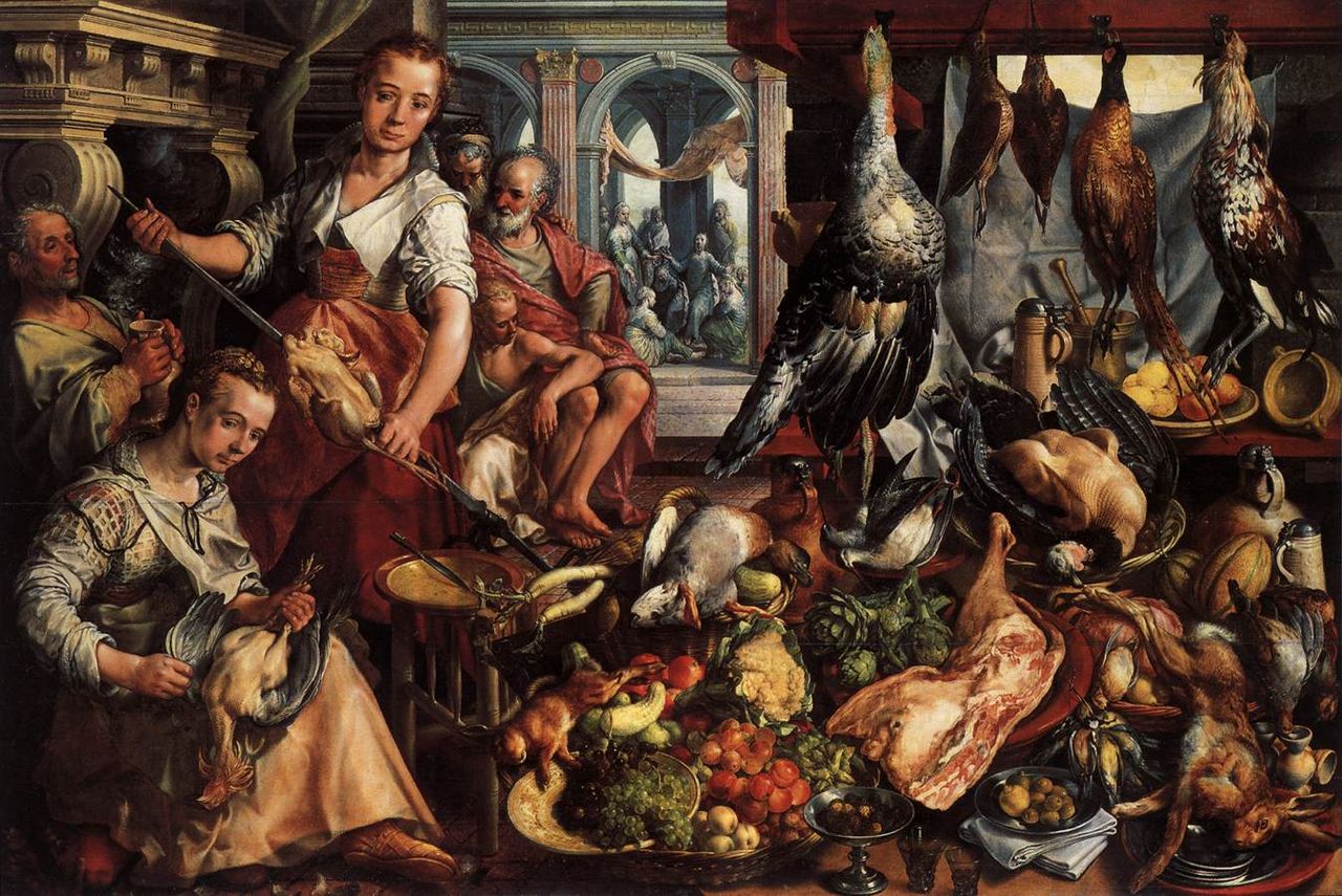 И. Бейкелар. Кухня, с Христом, Марфой и Марией на дальнем плане. 1566