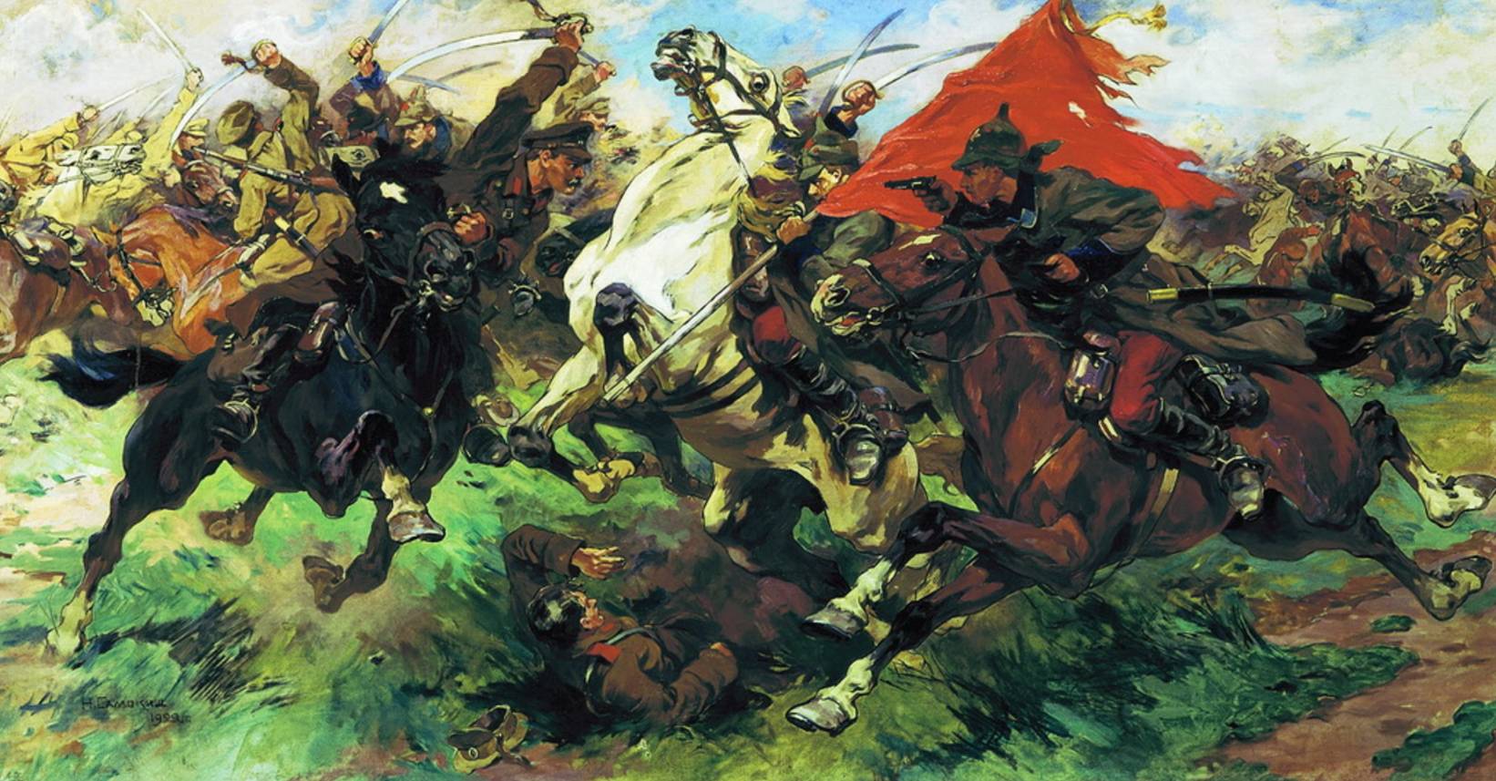 Николай Самокиш. Атака конницы. Борьба за знамя. 1929