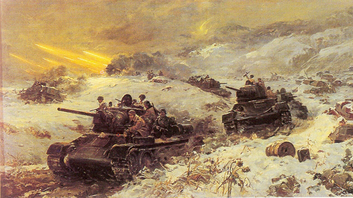Ф.Усыпенко. Бой под Моздоком в 1943г. (фрагмент). 1950.