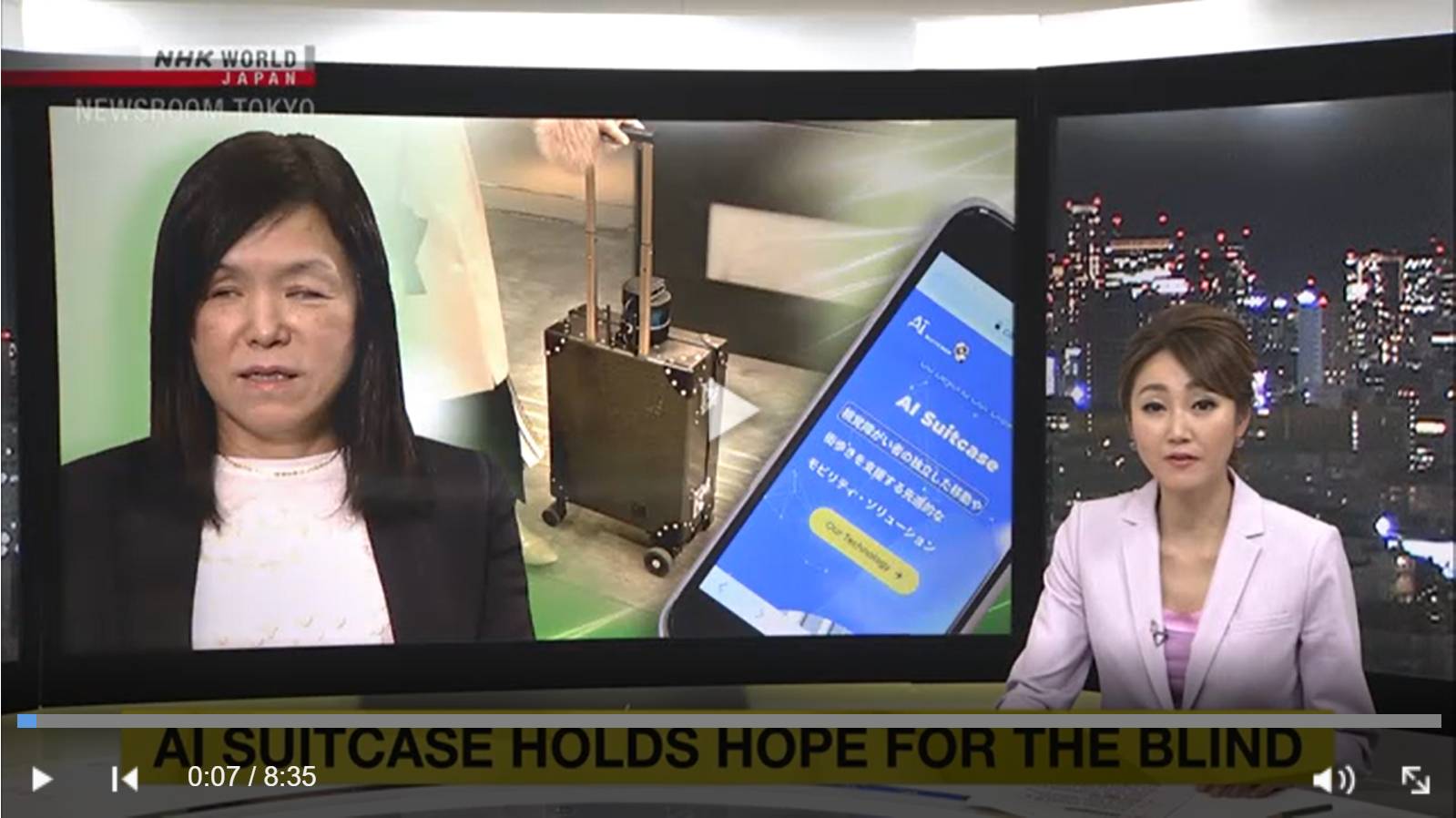 Цитата из видео «Ai Suitcase Holds Hope For The Blind» канала NHK
