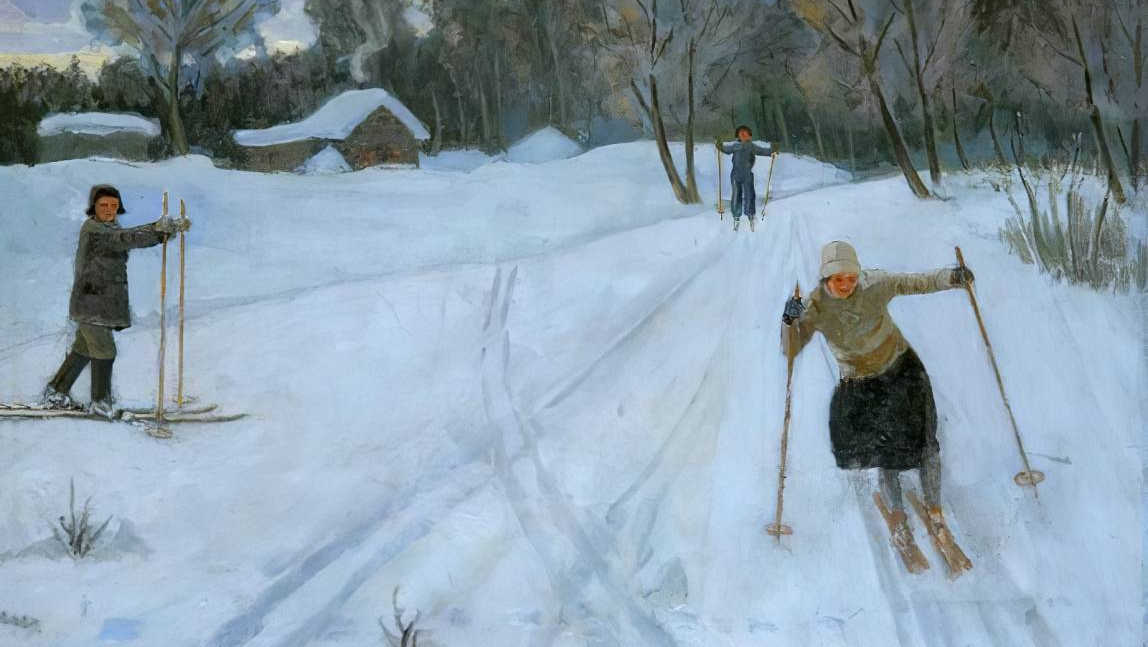 Николай Ледяев. Катание на лыжах (фрагмент). 1930-е