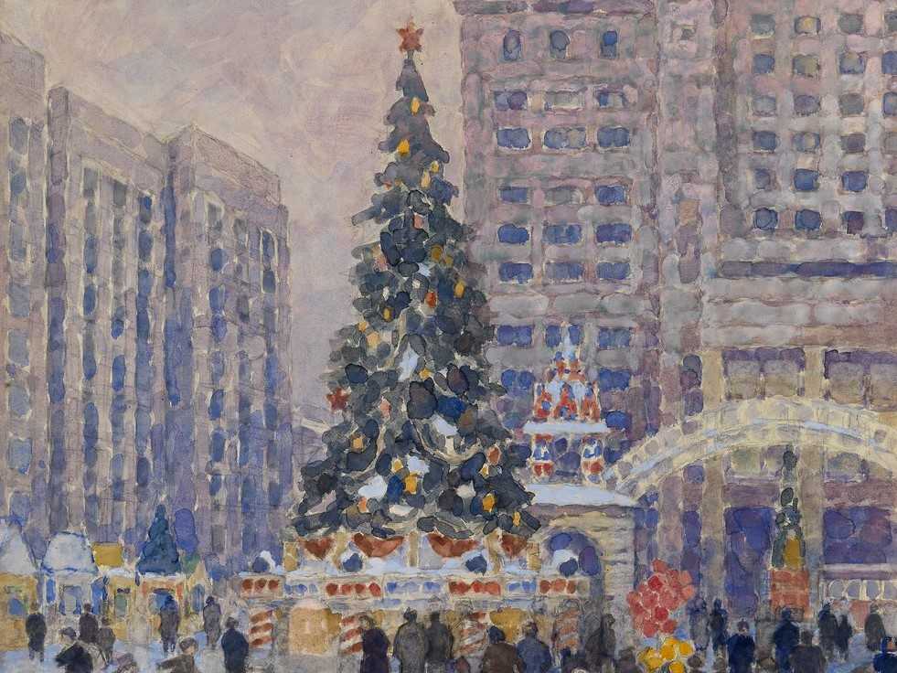 Михаил Бобышев. Новогодняя елка на Манежной площади (фрагмент). 1947