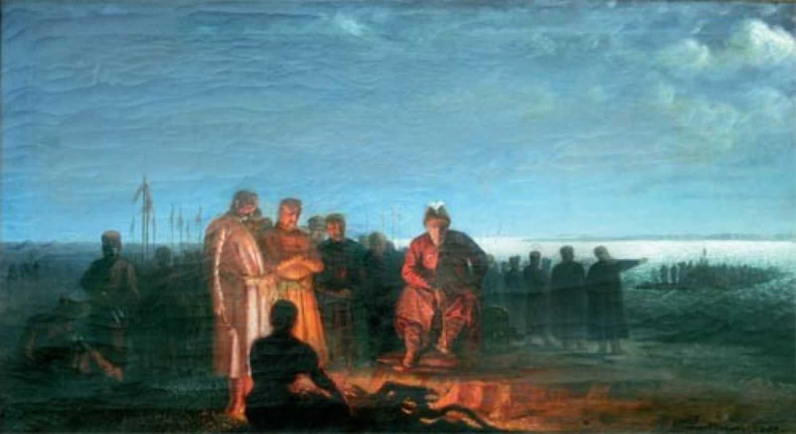 Корнилий Устянович. Мазепа переправляетс через Днепр. 1883