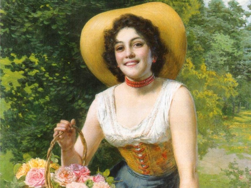 Гаэтано Беллеи. Красотка с корзиной роз (фрагмент)