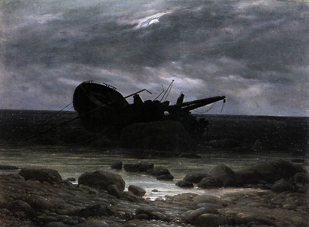 Каспар Давид Фридрих. Кораблекрушение при свете луны. 1835
