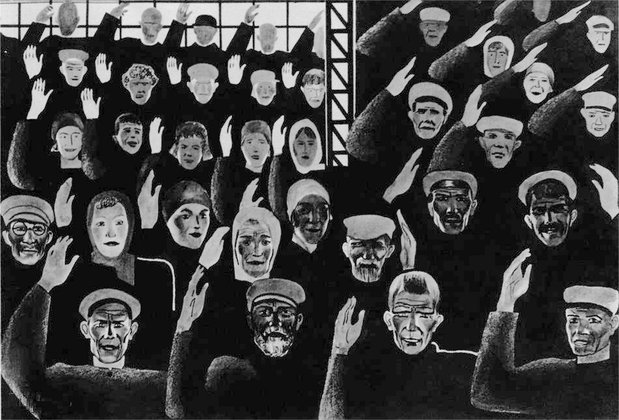 Александр Дейнека. Постановили единогласно. Рисунок для журнала «Безбожник у станка». 1925