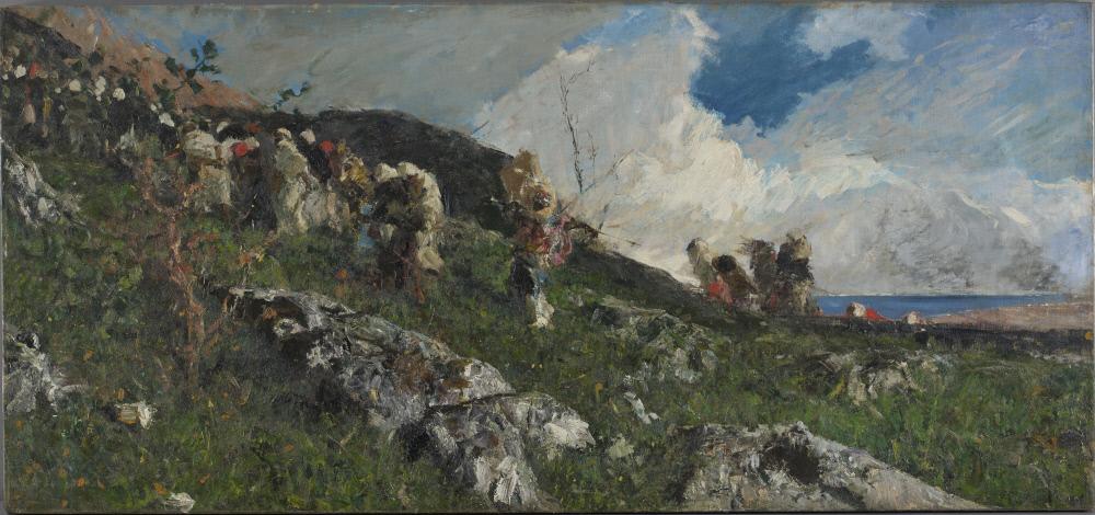Мариано Фортуни-и-Марсаль. Арабы, поднимающиеся на холм. 1862-1863