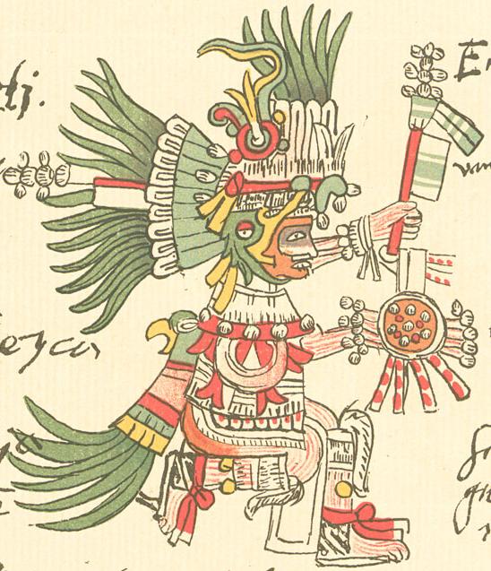 Ацтекский бог войны Уицлипочтли. Страница из Кодекса Теллериано-Ременсис. XVI век