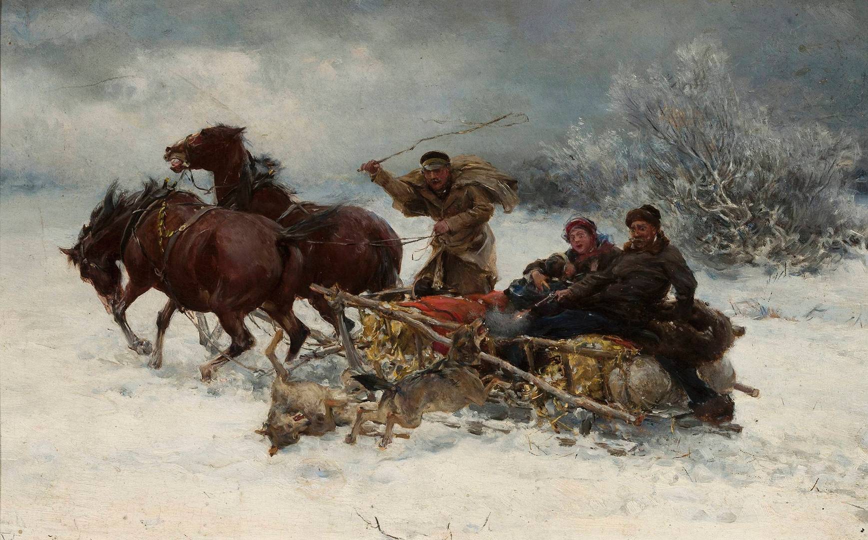 Альфред Веруш-Ковальский. Нападение волков на сани. Около 1880