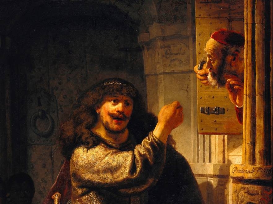 Рембрандт Харменс ван Рейн. Самсон угрожает тестю (фрагмент). 1635