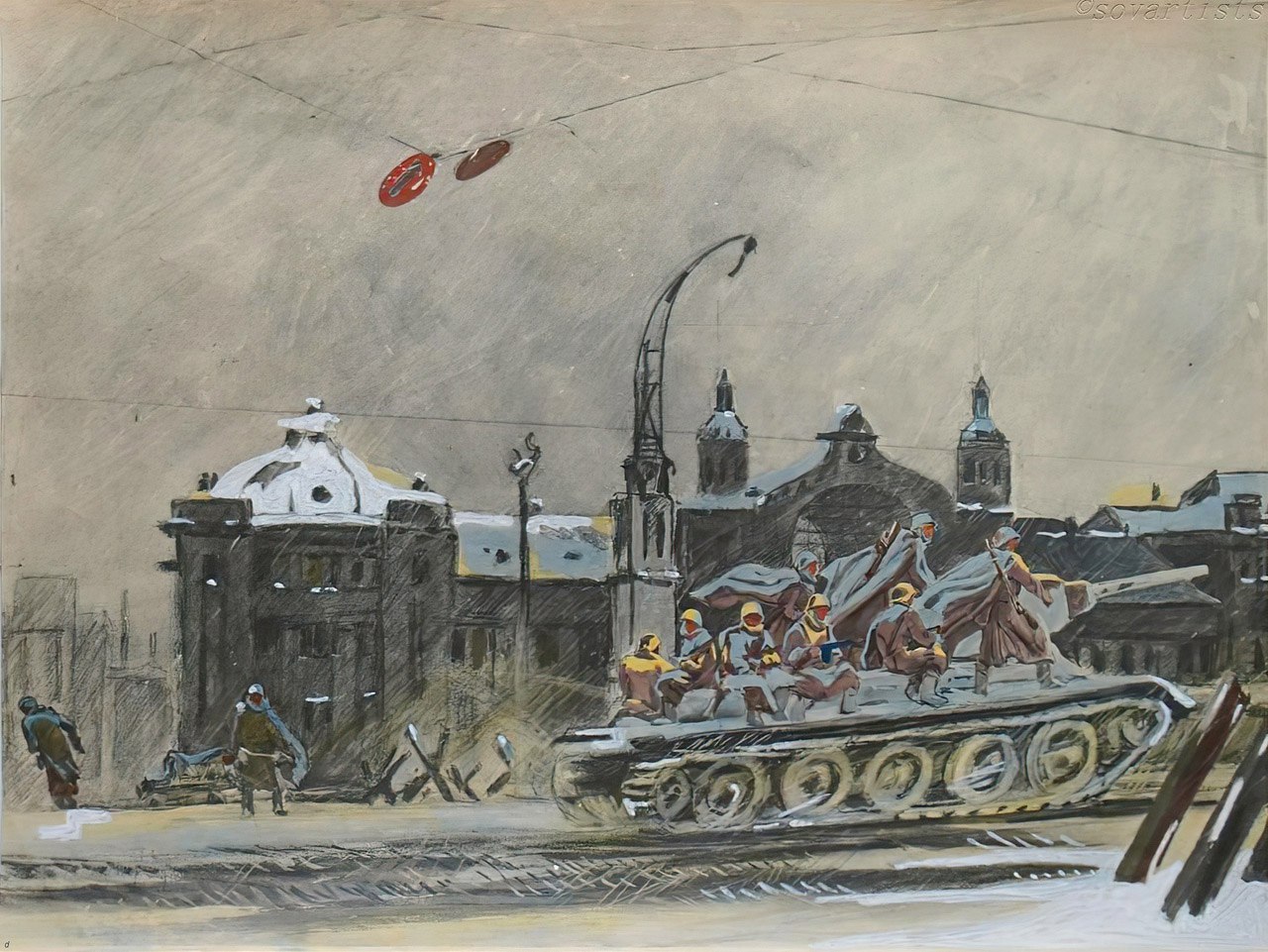 Александр Дейнека. Танки идут на фронт. Белорусский вокзал. 1947