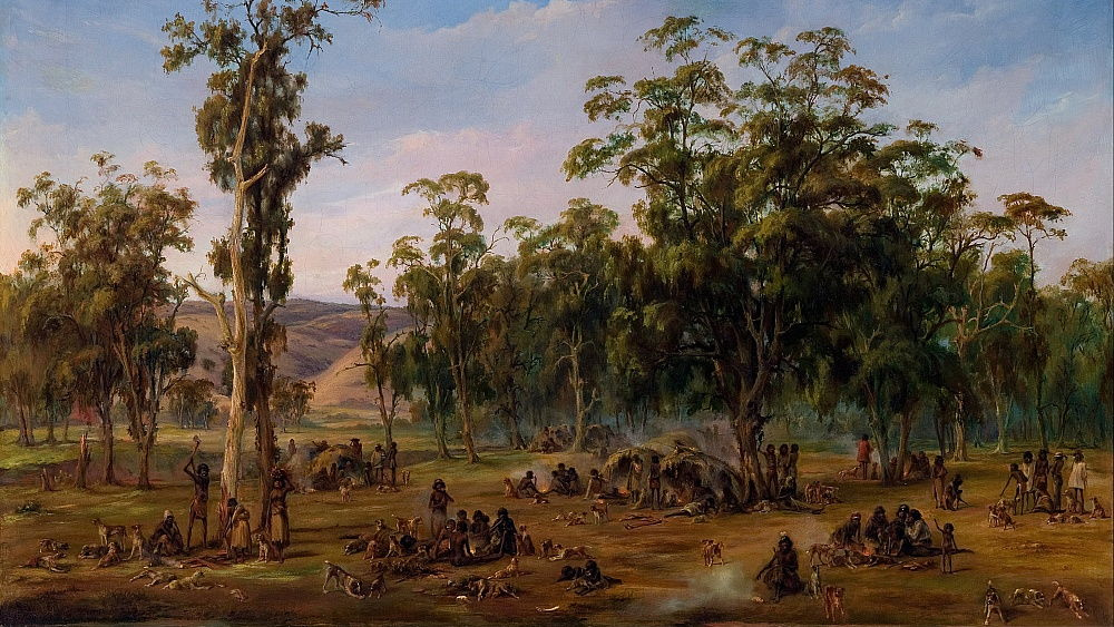 Александр Шрамм. Лагерь аборигенов, возле предгорий Аделаиды. 1854