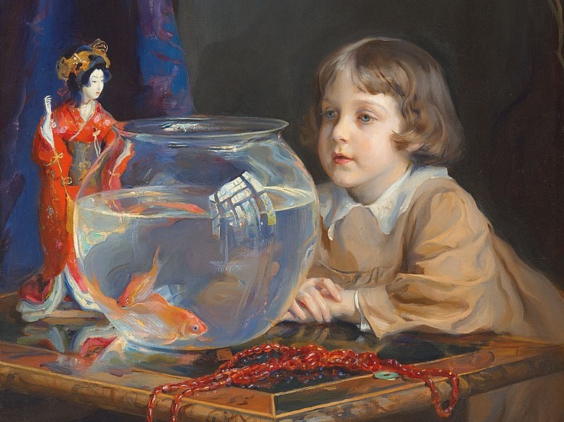 Филипп Алексис де Ласло, Джон де Ласло и чаша с золотой рыбкой, 1918 г.