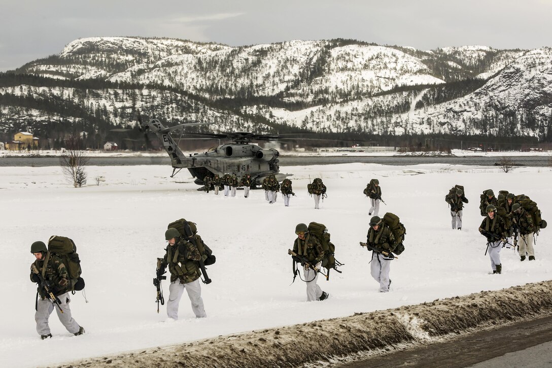 Норвежские, голландские и британские военнослужащие США во время учений. Норвегия, 2016