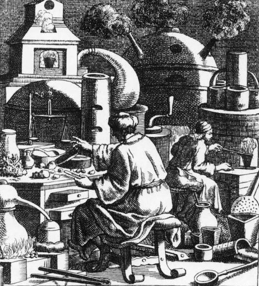 Гравюра «Лаборатория алхимика» из книги Генриха Хунрата «Амфитеатр вечной мудрости»