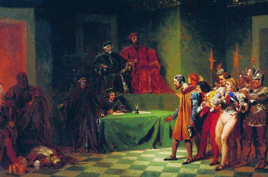 Федор Бронников. Мозаичисты перед судом Трёх в Венеции. 1866