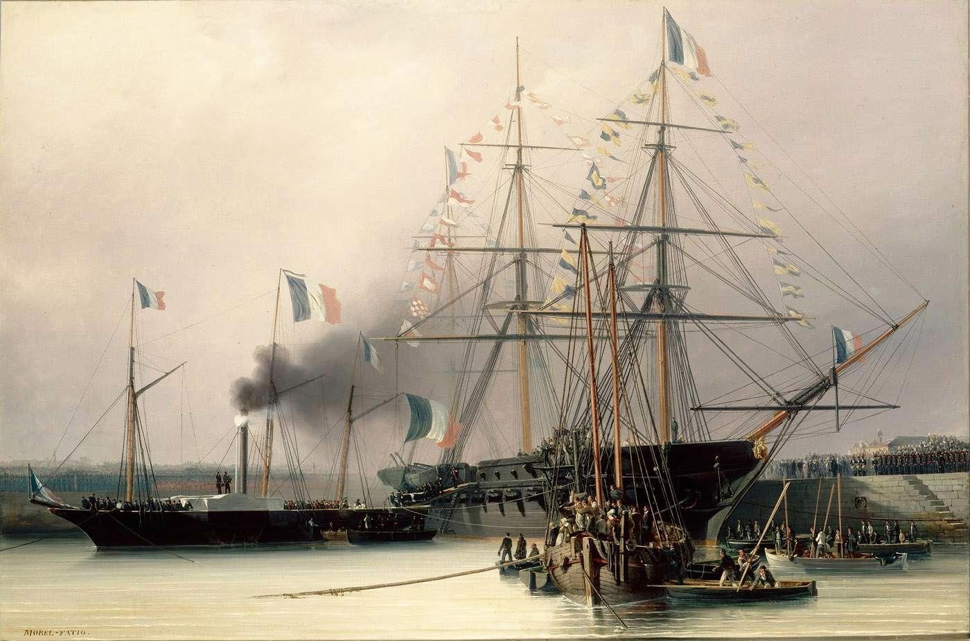Леон Морель-Фатио. Перенос останков Наполеона с «Бель Пуль» на пароход «Нормандия» на рейде Шербура 8 декабря 1840 года. 1841