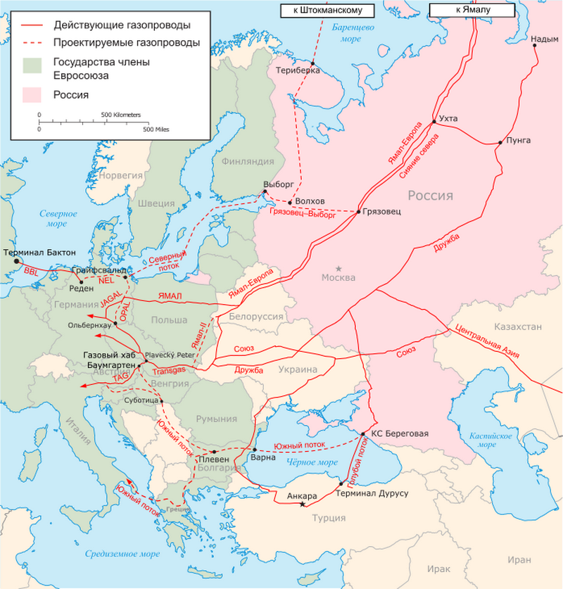 Карта газа в европу трубопроводы из россии