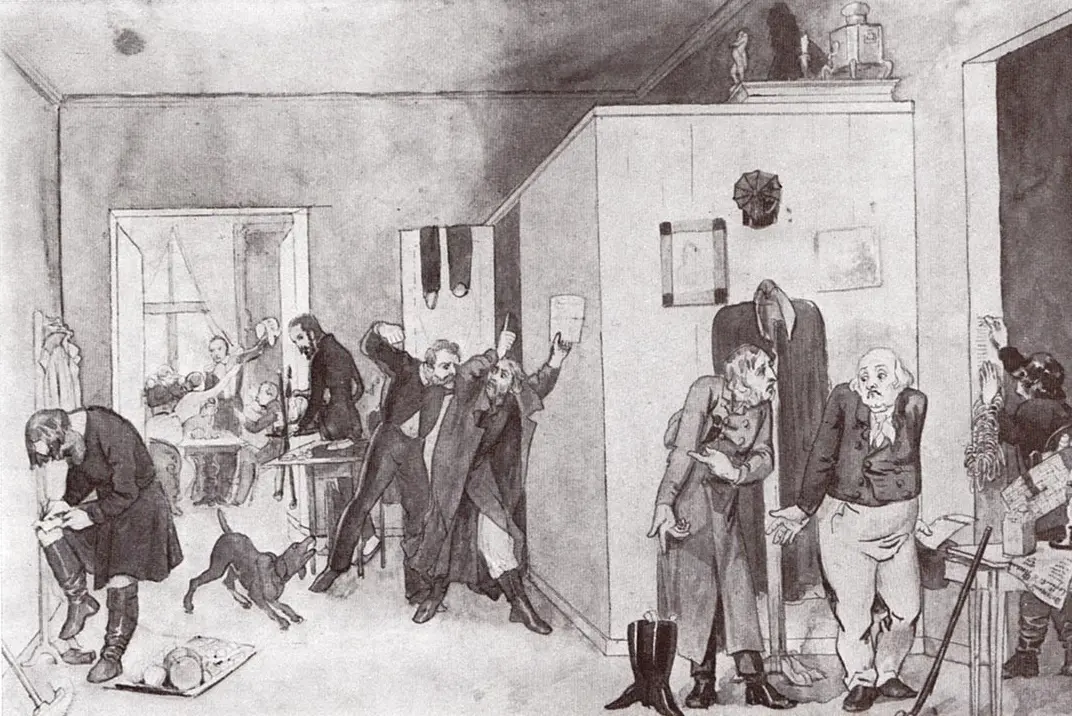 Павел Федотов. Офицерская передняя. «Все в долг». 1844