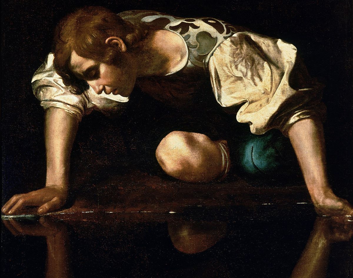Караваджио. Нарцисс, смотрящий в воду. 1594-1596.