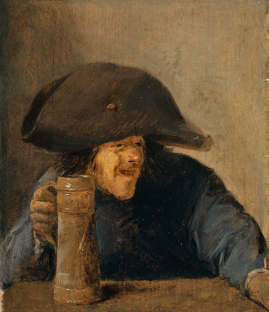 Адриан Браувер. Поющий крестьянин в двууголке с кружкой пива. 1630-е