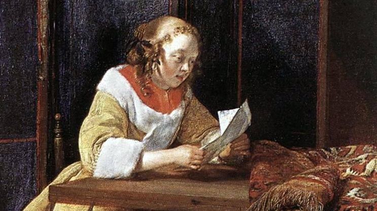 Герард Терборх Младший. Девушка, читающая письмо (фрагмент). 1662