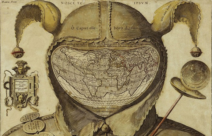 Карта Мира, помещенная в голову Дурака. Около 1590
