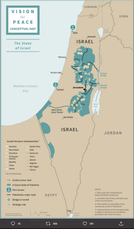 Карта Израиля согласно плану Трампа
