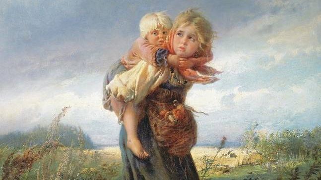Маковский Константин. Дети, бегущие от грозы (фрагмент). 1872