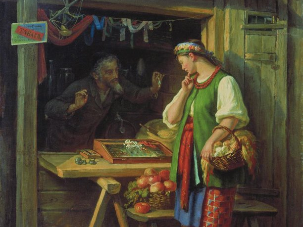 Сергей Грибков. В лавке (фрагмент). 1882