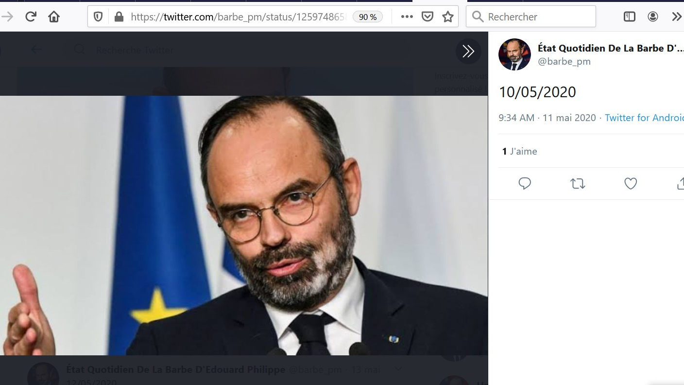 Скриншот страницы Twitter État Quotidien De La Barbe D’Edouard Philippe (Ежедневный мониторинг состояния бороды Эдуара Филиппа)