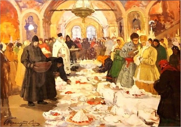 Иван Горюшкин-Сорокопудов. Обряд освящения куличей. 1910