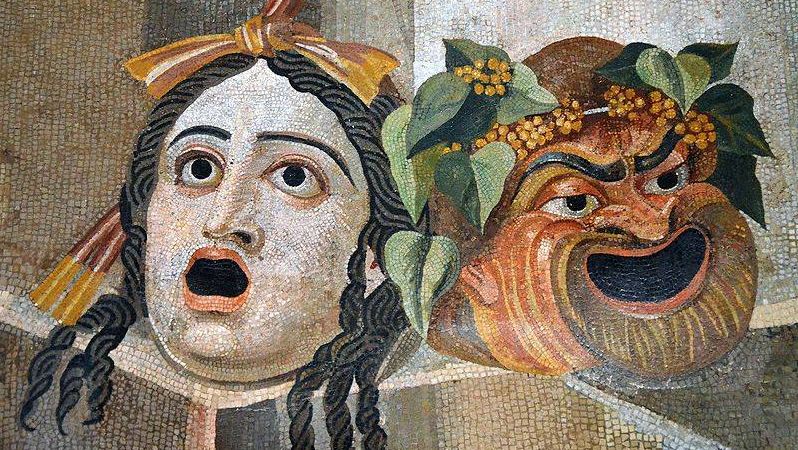 Театральные маски трагедии и комедии. Римская мозаика, 2-й век нашей эры