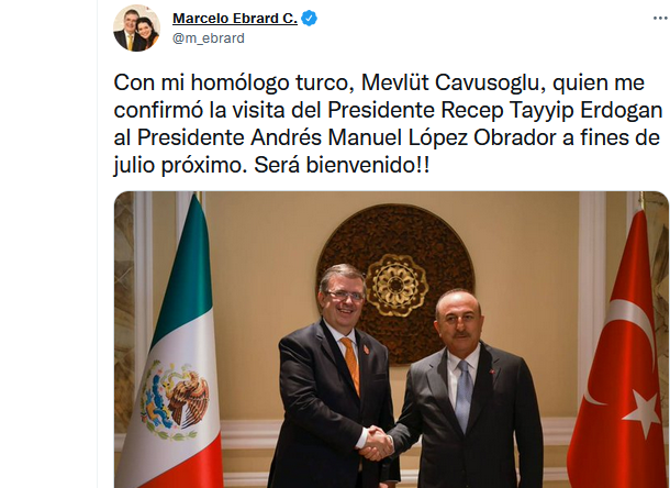 Главы МИД Мексики и Турции Марсело Эбрард и Мевлют Чавушоглу